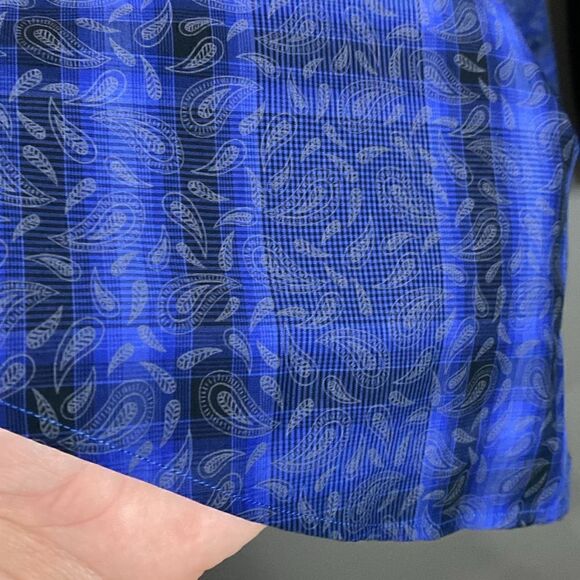 Bugatchi Uomo Dark Blue Medium Blue Plaid Paisley Print Button Down Dress Shirt - Picture 11 of 15
